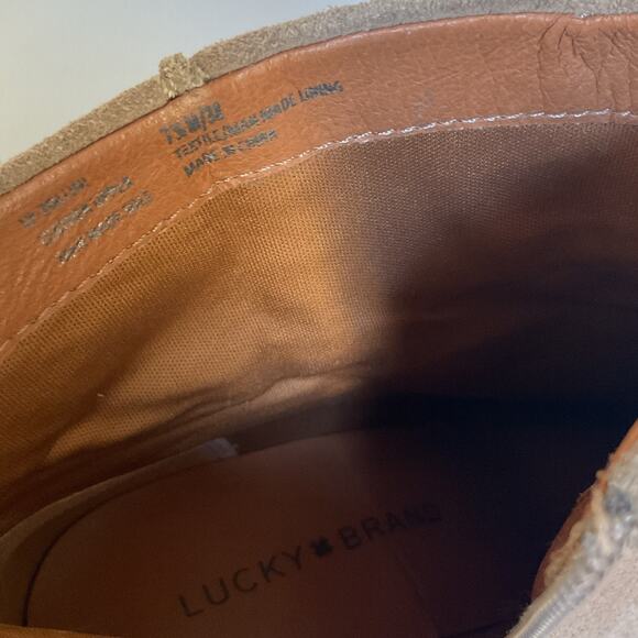 Lucky Brand Suede Ankle Boots Wedge Heel Beige Taupe Women’s Size 7.5M - Picture 10 of 10